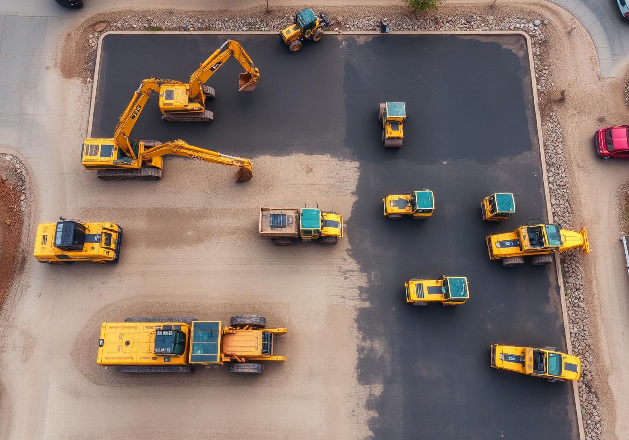 Wagenpark met machines voor infrastructuurprojecten